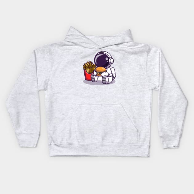 Cute Astronaut Eat Burger With French Fries Kids Hoodie by Catalyst Labs